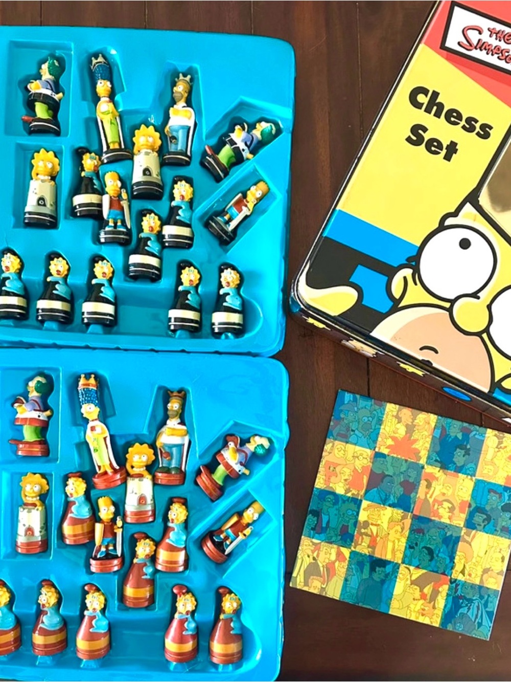 Vintage The Simpsons Chess Set Tin Board Game Complete – Never Played- Excellent